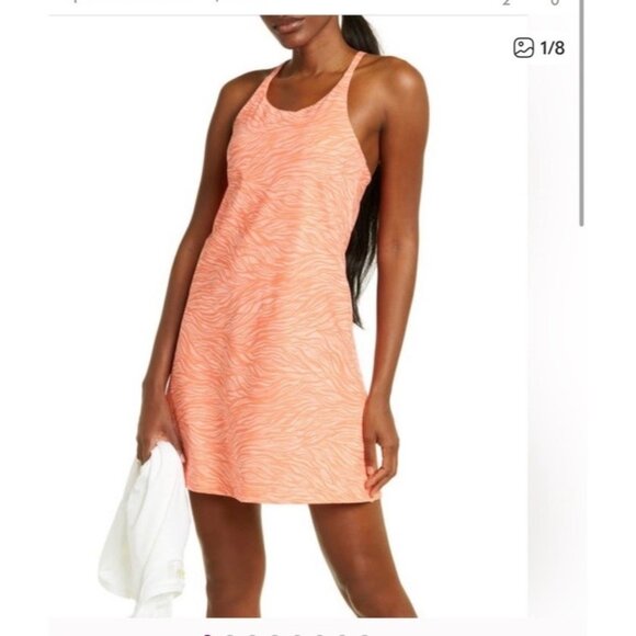 Zella Studio Lite Coral Salmon Swell Print Dress Small NWT - Picture 1 of 4